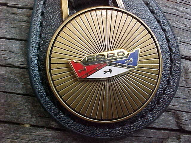 1950s 1960s FORD FAIRLANE CREST GOLD LEATHER KEY FOB NOS CUSTOM-MADE HI-QUALITY