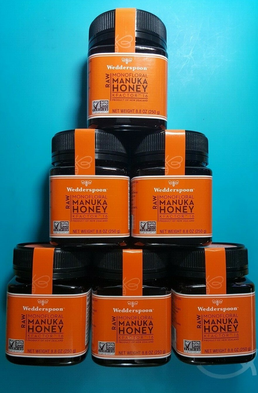 6 Wedderspoon MANUKA HONEY Raw 6 Jars Monofloral K Factor 16  8.8 oz BB  7/29