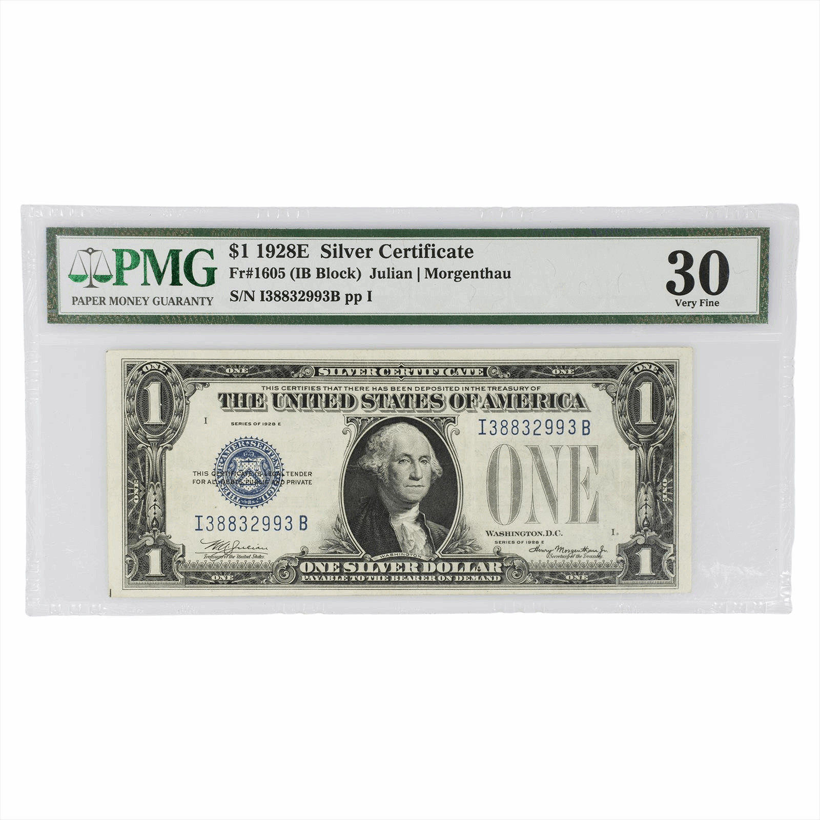 1928E $1 Silver Certificate Fr#1605 PMG Very Fine 30