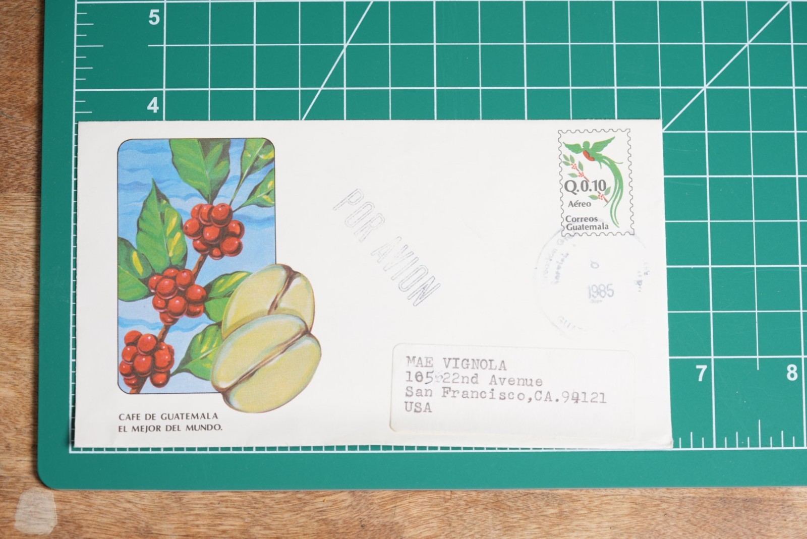 1985 Guatemala Postal Cover Q0.10 Airmail “Café de Guatemala” Coffee Theme