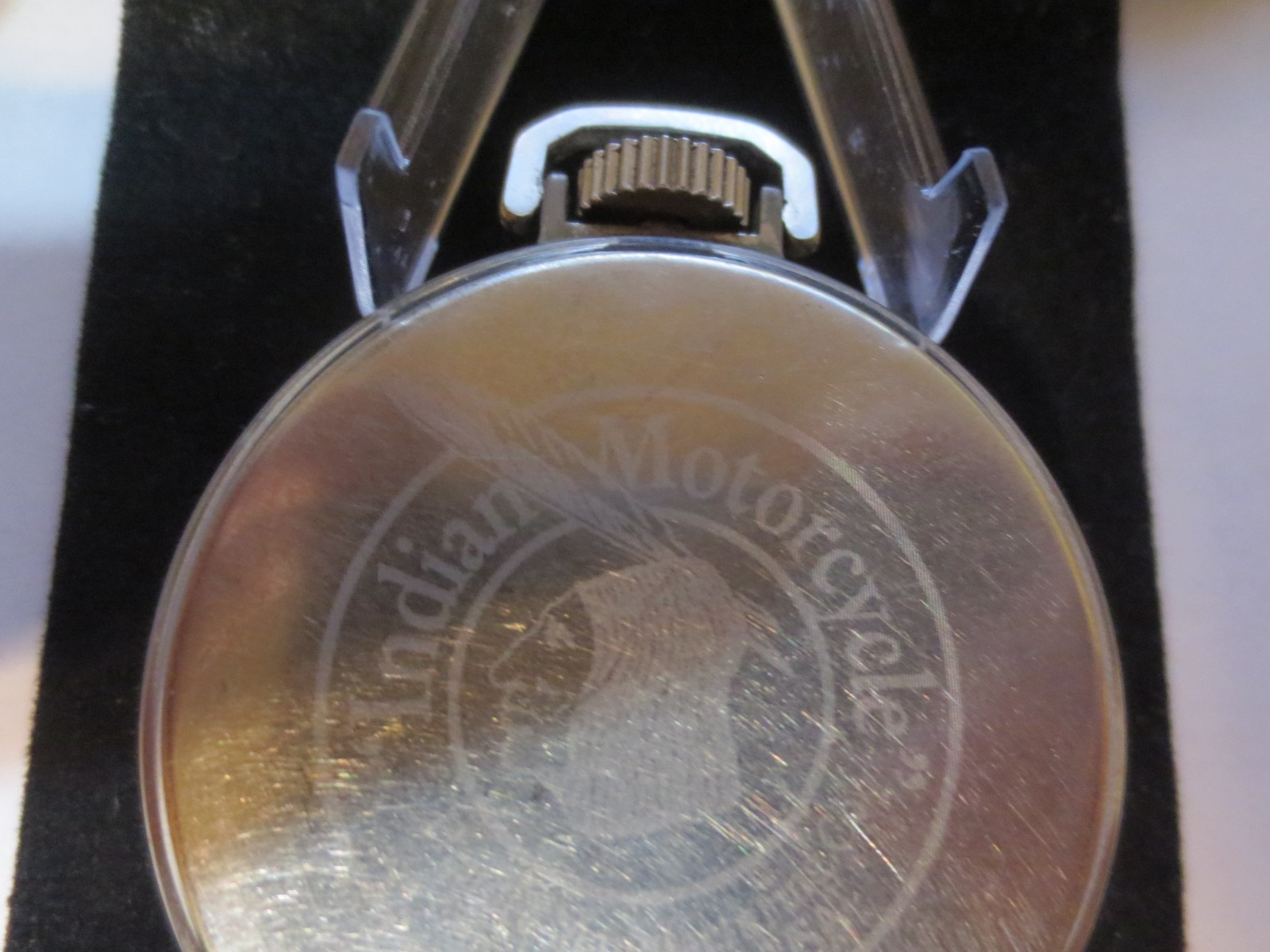 1947 16s Pocket Watch Indian Motorcycle Theme Dial & Case Runs Well.