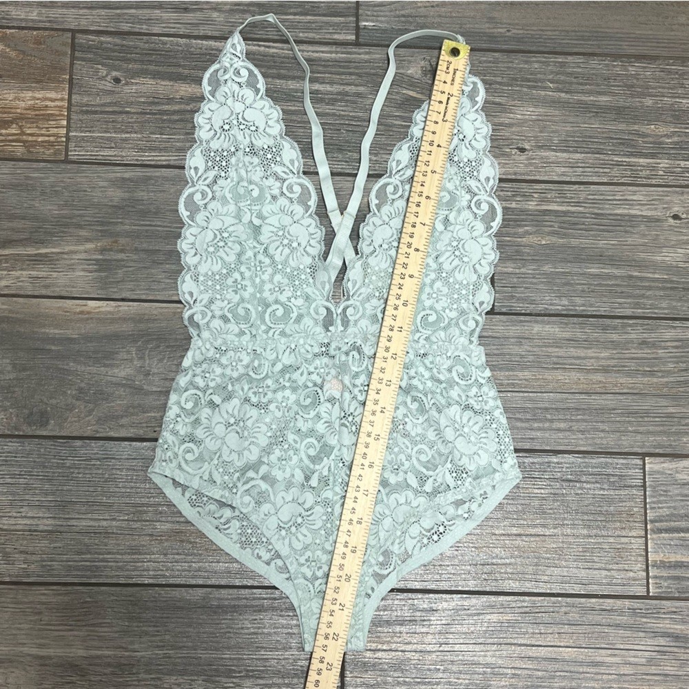 NWT Free People X HAH Comin in Haht Lace Bodysuit lingerie Top XS Something Blue