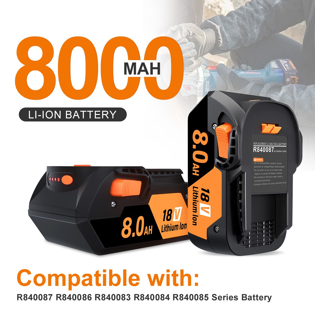 2 PACK For Ridgid 18V R840085 8.0Ah Lithium-ion Battery Rigid 18 Volt R840087