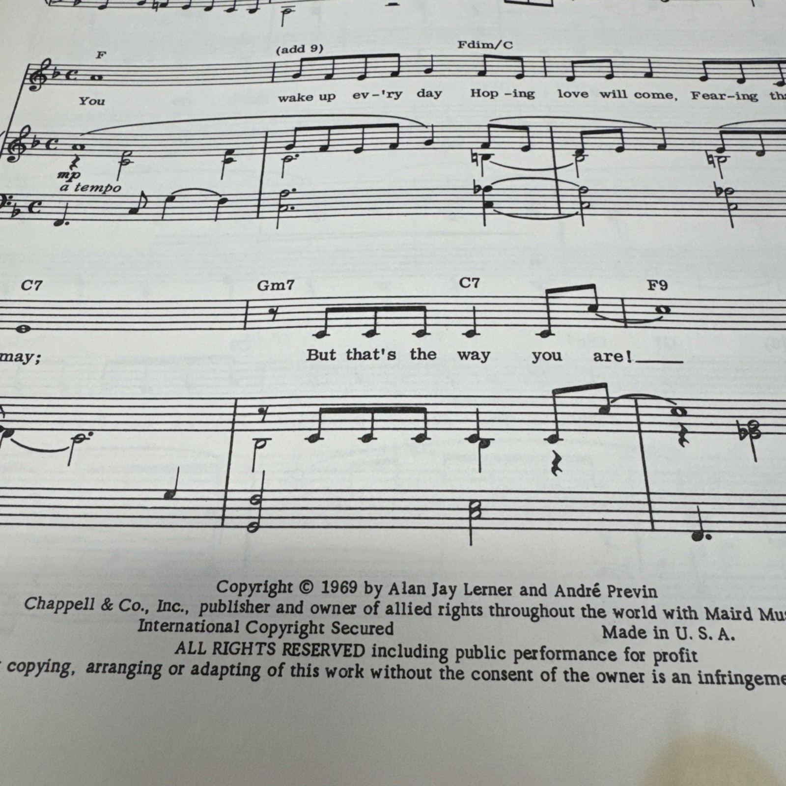 Vintage COCO Vocal Selections Sheet Music 1969 Broadway Previn First Performance