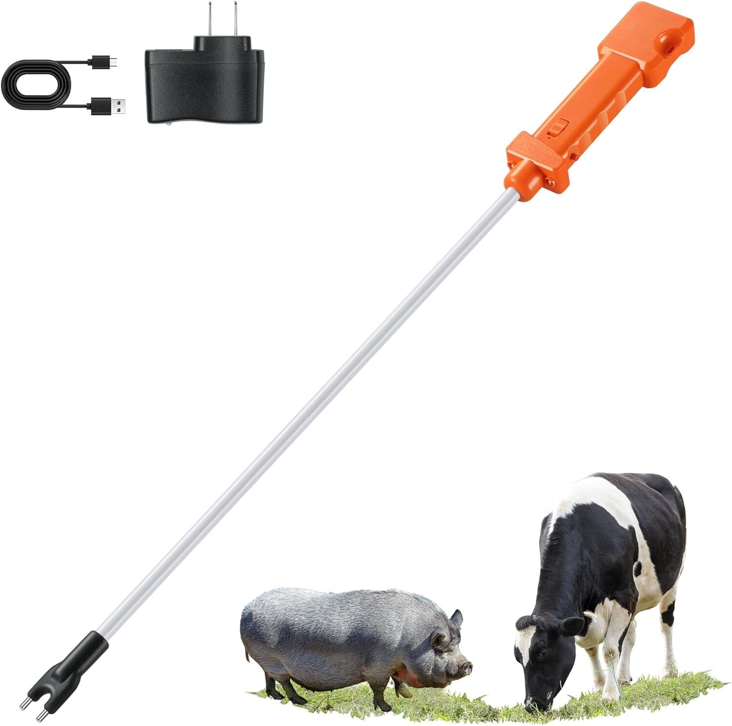 Waterproof Electric Cattle Prod Rechargeable Livestock Shock Stick w LED Lights