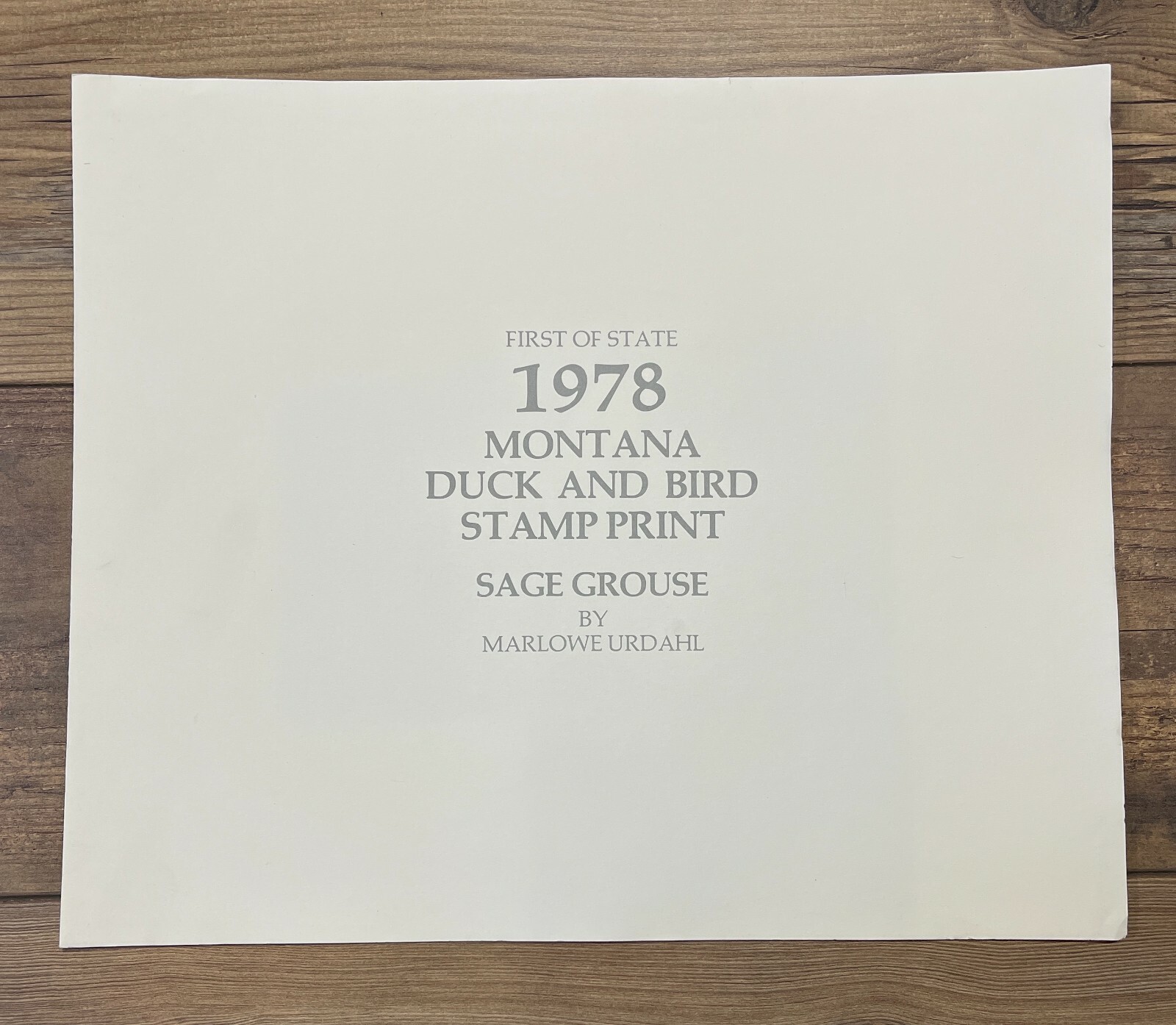 1978 MONTANA - State Duck & Bird Print - Sage Grouse - ARTIST SIGNED STAMP