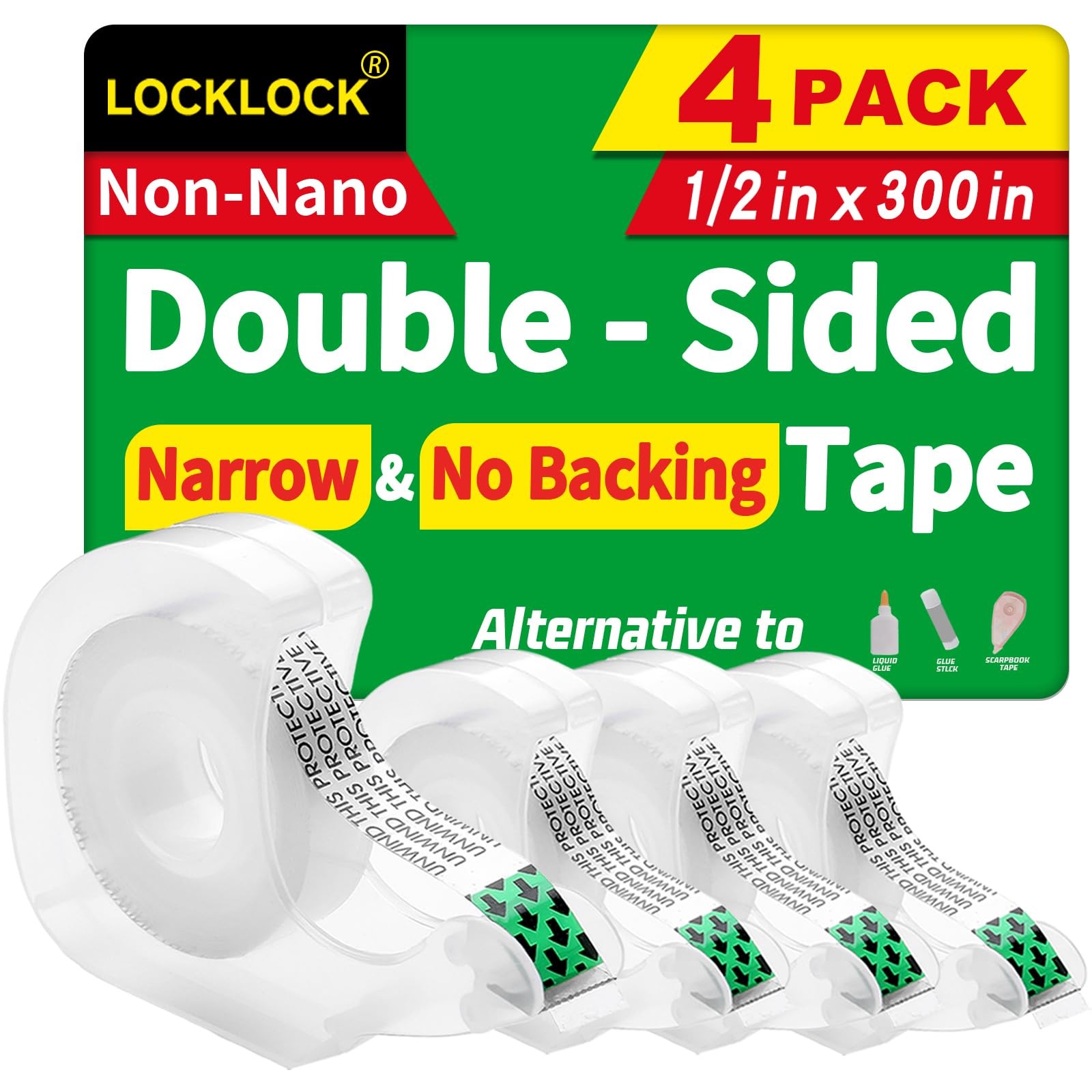 Double Sided Permanent Tape Light Duty with Dispenser, Narrow Width, Transluc...