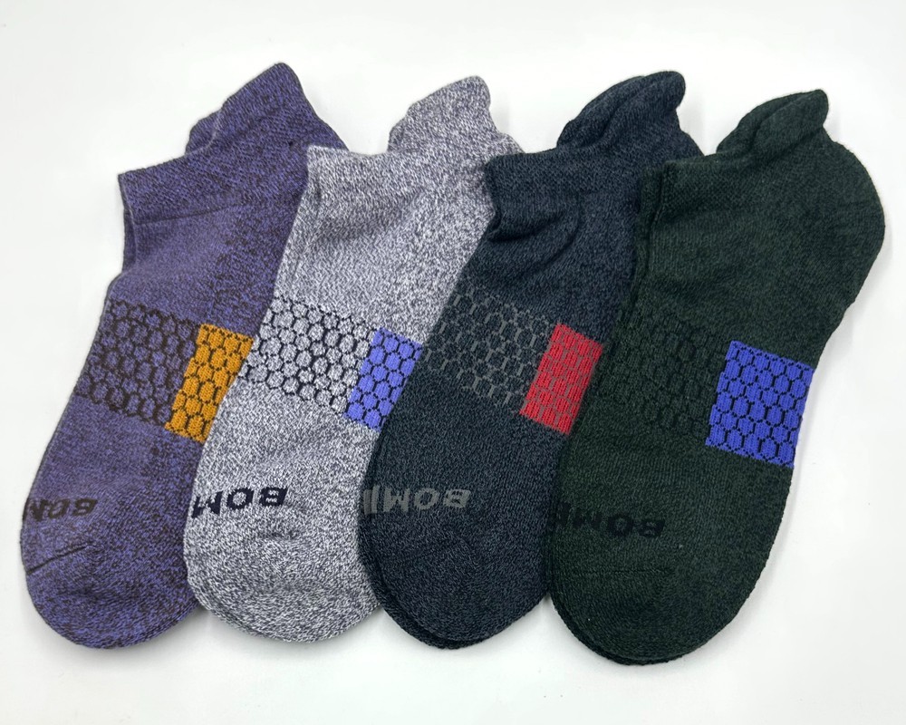 4 pairs BOMBAS Men's honeycomb Marl Ankle Socks Cushion Size Large Colorful