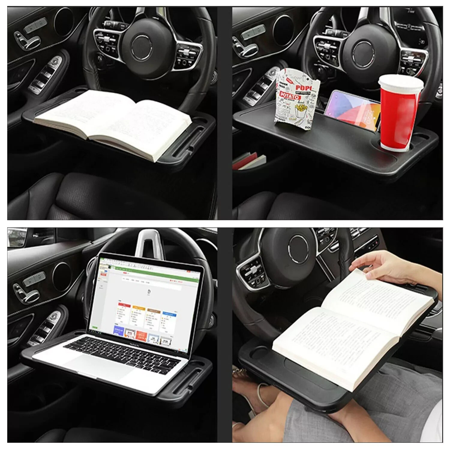 Car Steering Wheel Tray Desk Two Sided For Laptop Drink Food Work Table Holder