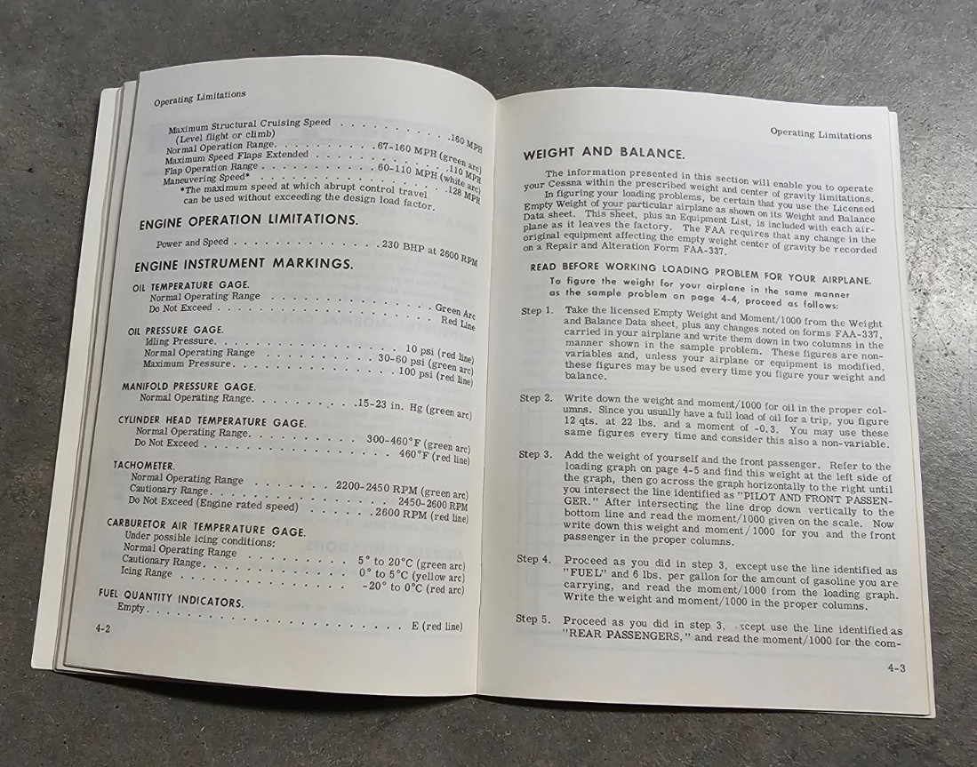 Cessna 1963 Owner's Manual Model 182F Skylane