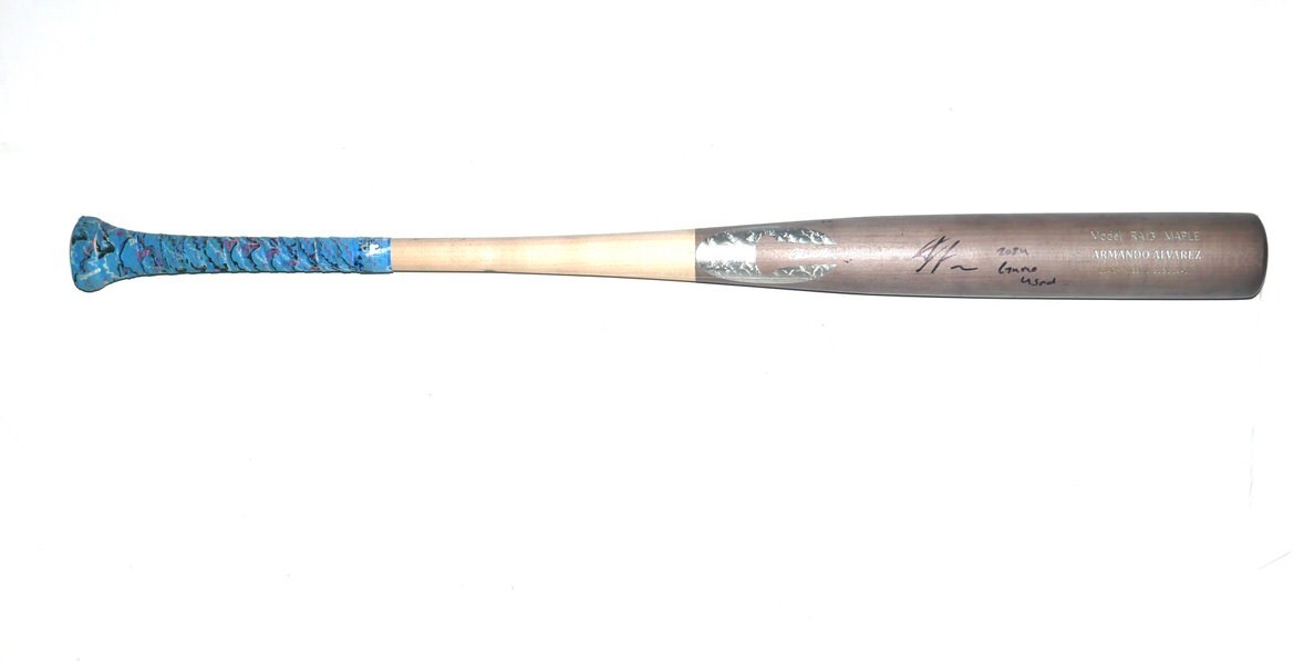 ARMANDO ALVAREZ OAKLAND ATHLETICS GAME USED SIGNED CHANDLER RA13 BASEBALL BAT