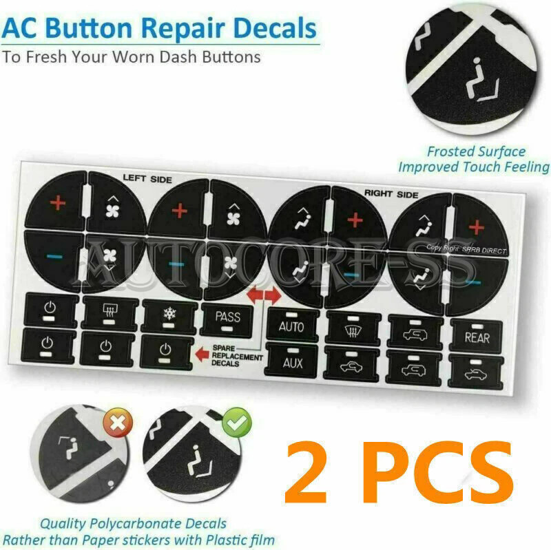 2PC Replacement Repair AC Dash Button Kit Decal Stickers For Chevrolet GMC Tahoe