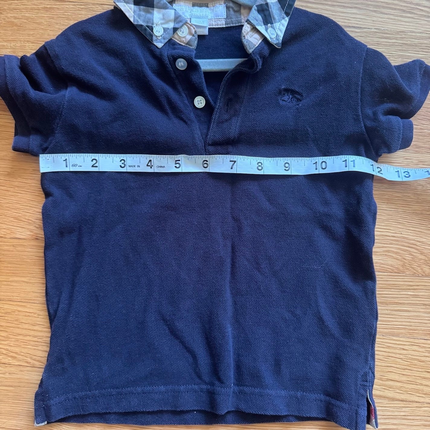 Burberry Children's Navy Blue Button Polo Shirt Plaid Collar Kids Size 4