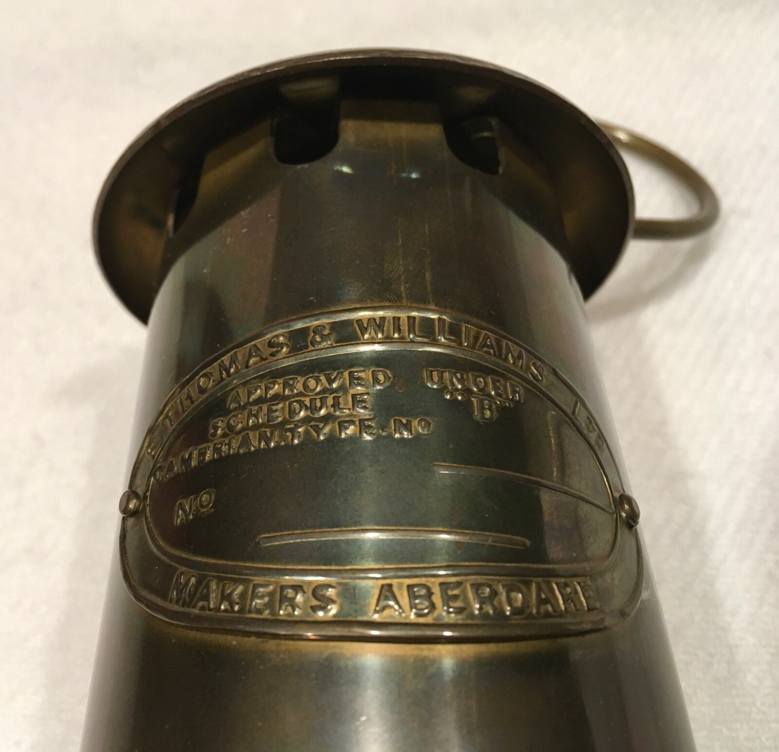 E. Thomas & Williams Ltd. Cambrian Brass Miners Lamp, Schedule B, type Aberdare