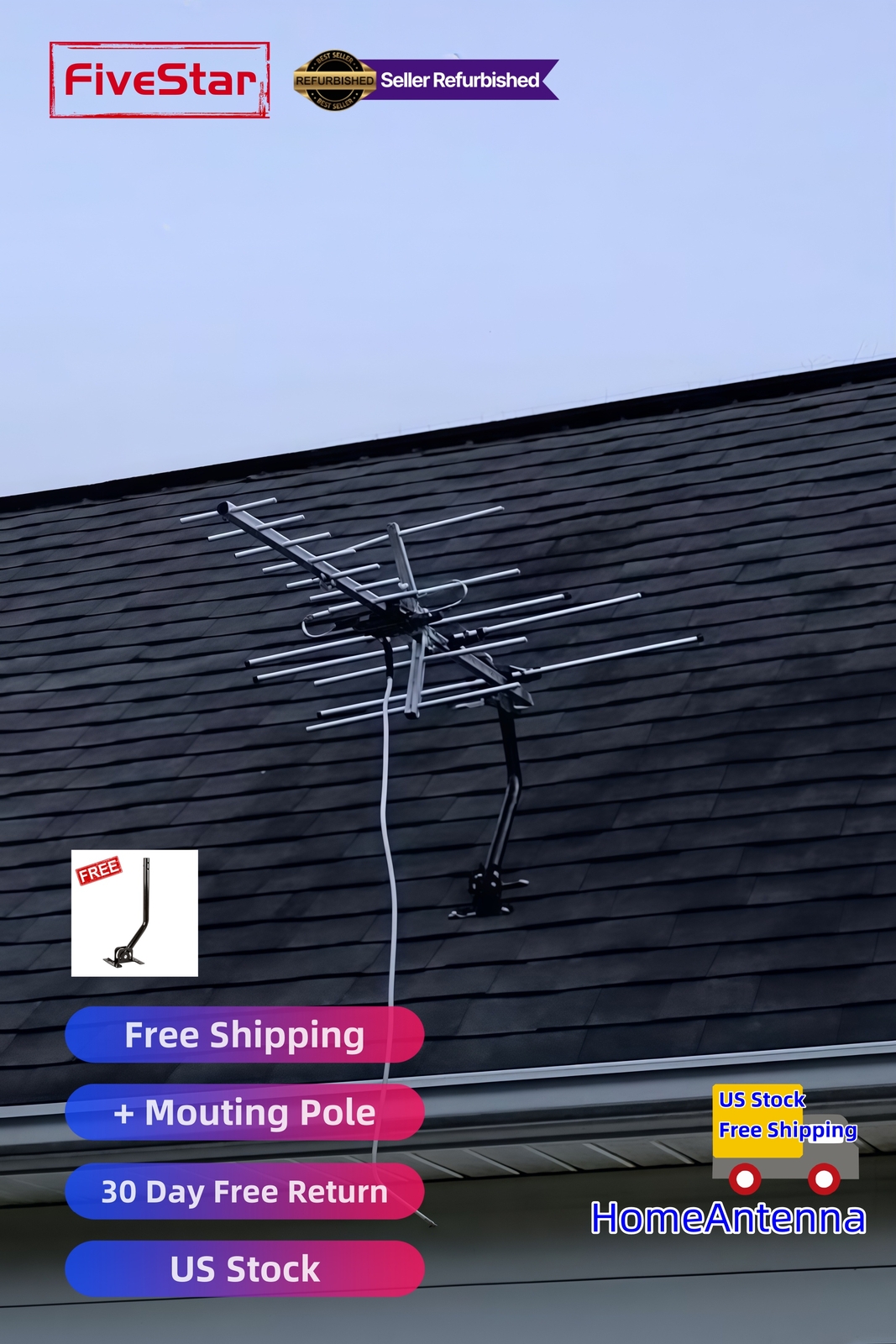 Superior Yagi Outdoor TV Antenna 200 Mile Digital HD Roof Attic Mount
