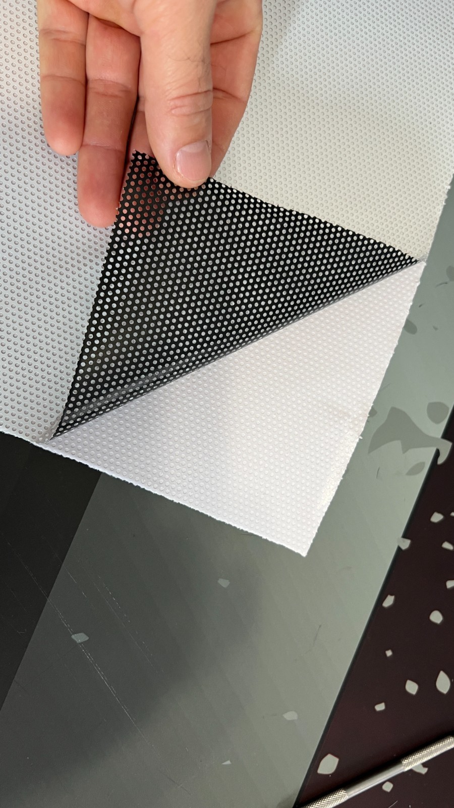 Custom Perforated Window Vinyl – One Way Vision Car Window Graphic w/ Lamination