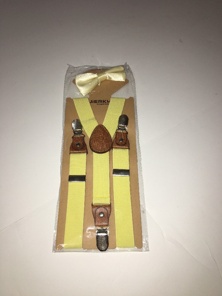 JIERKU Kids Clip On Suspenders Pre Tied Bow Tie Suspenders/Bow Tie Yellow