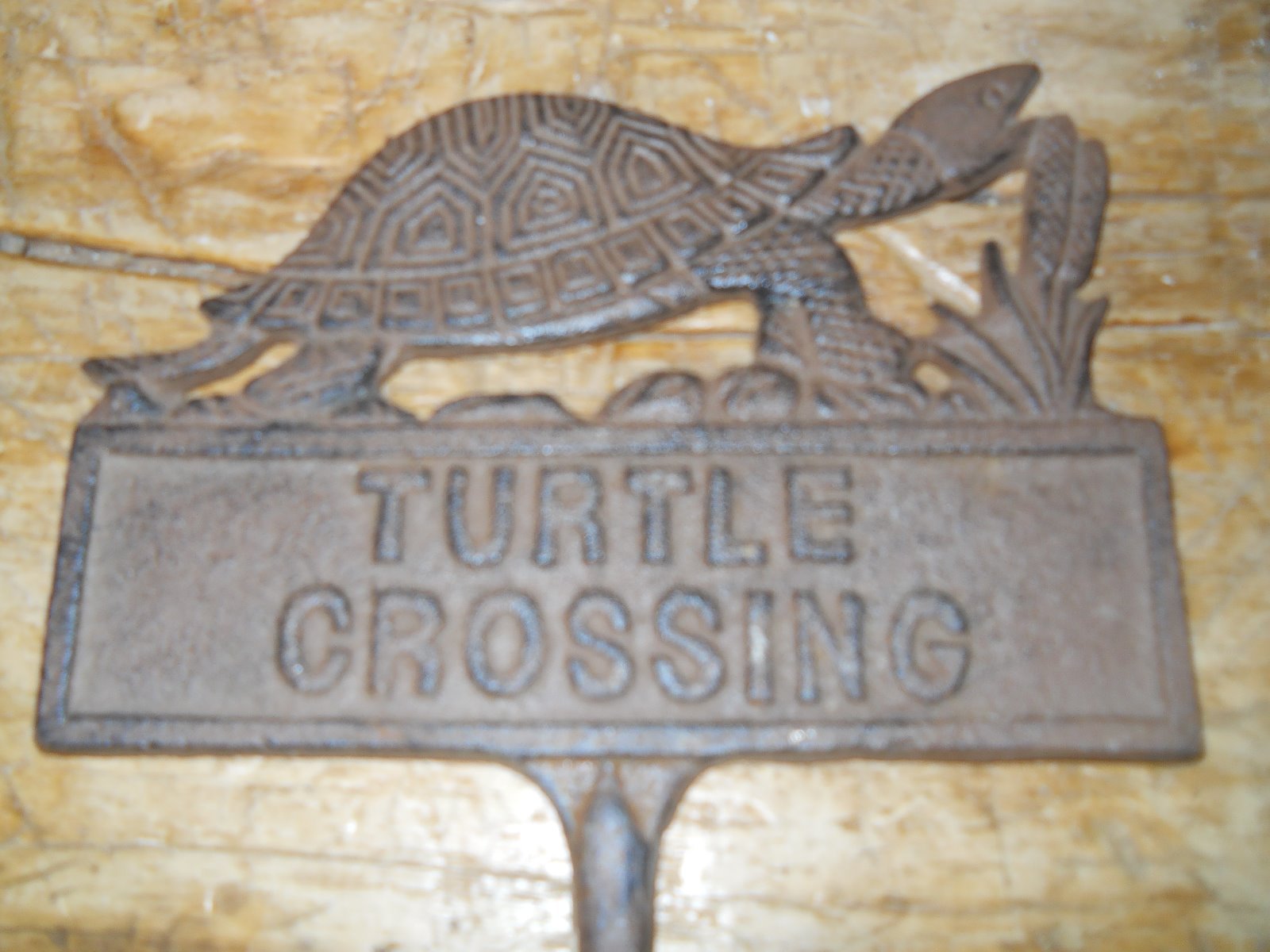 Cast Iron TURTLE CROSSING Sign Garden Stake Home Decor Pond Plaque