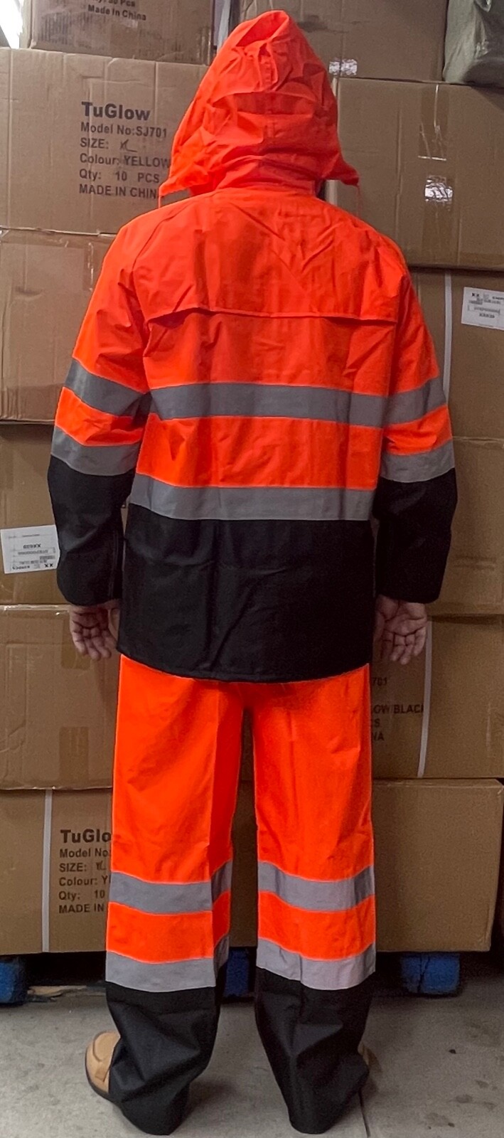 Orange Safety Rain-suit, Rain Jacket With Hoodie and Rain Pants