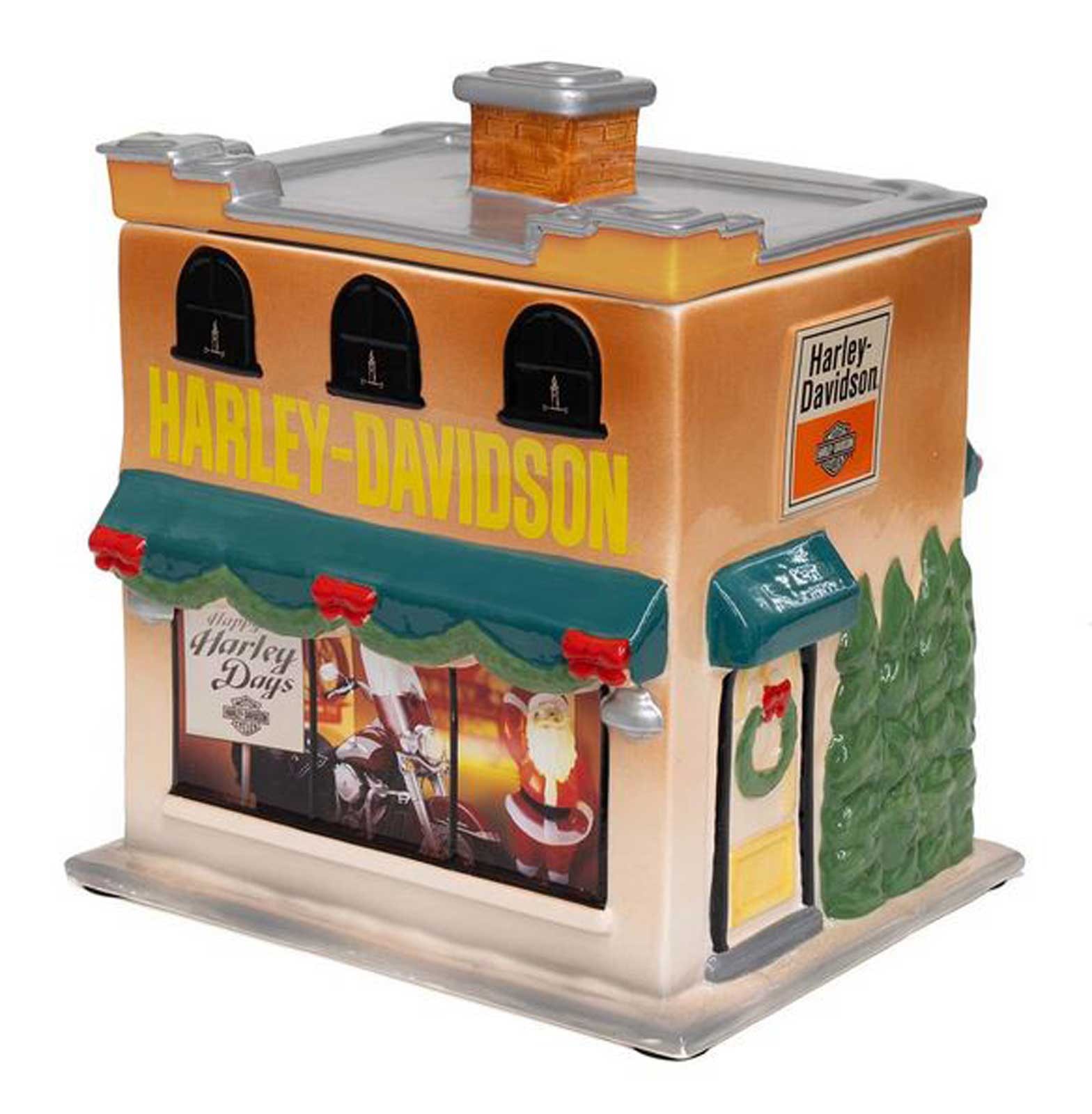 Harley-Davidson Sculpted H-D Holiday Dealership Custom Ceramic Cookie Jar, 2 Qt.