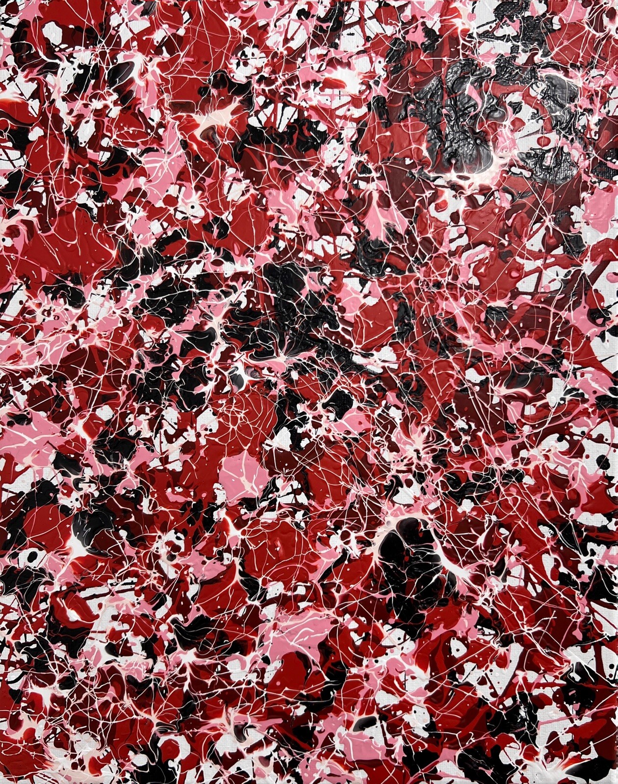 Original Artwork Acrylic on Canvas Painting Mid Century Red Pink Black Art