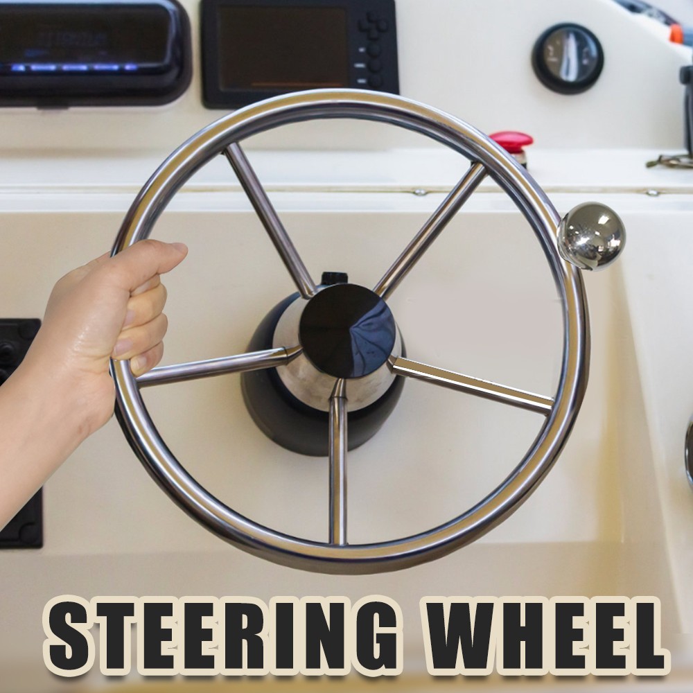 Boat Steering Wheel 5 Spoke 11 inch Stainless Steel Destroyer Style Marine Knob