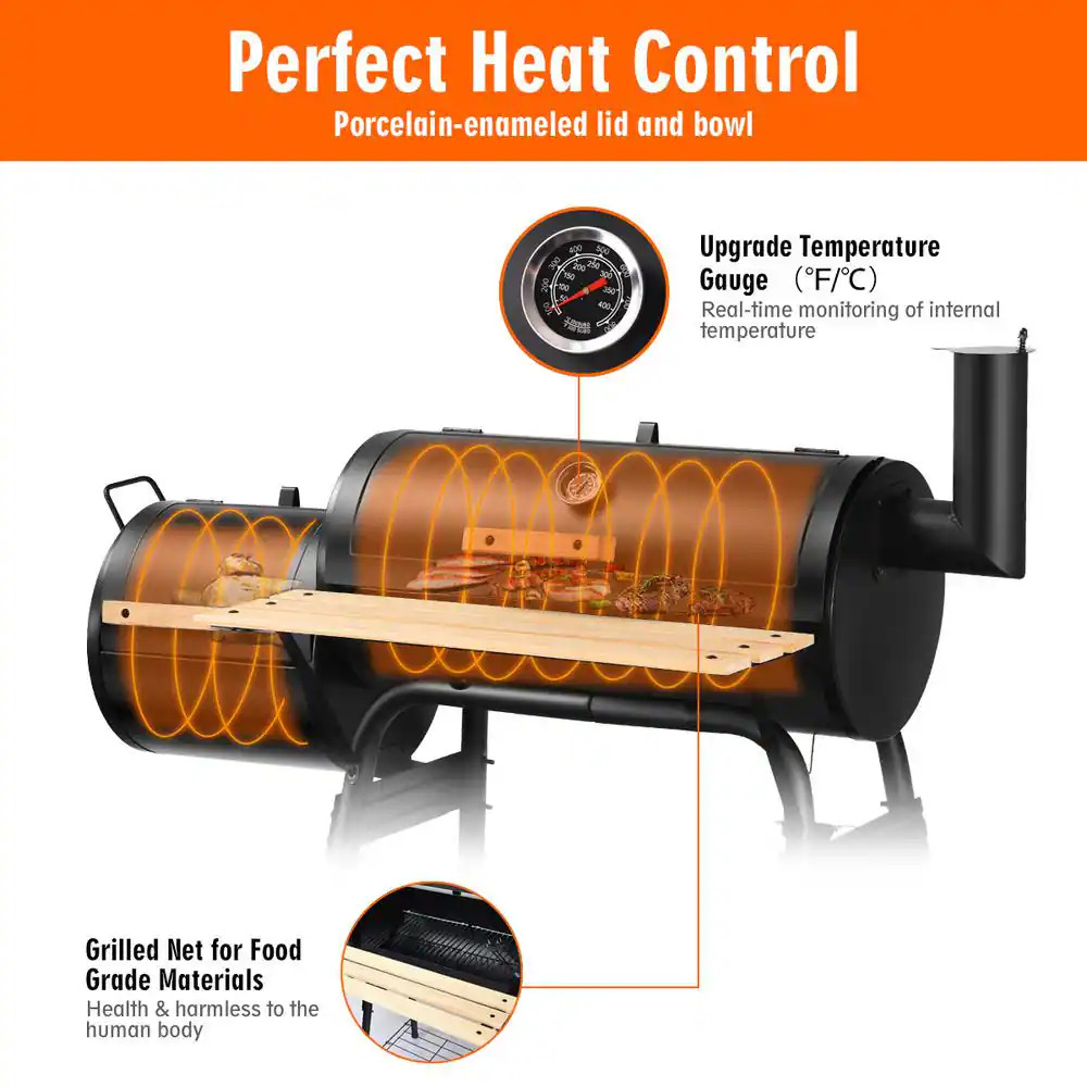 Outdoor BBQ Grill Charcoal Barbecue Pit Patio Backyard Meat Cooker Smoker in Bla