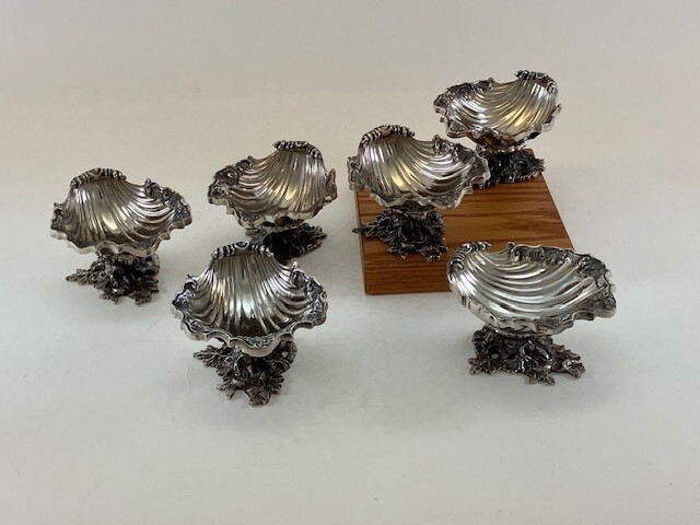 Set of 6 Silver Lamer Shells, suitable for Wedding or Christening
