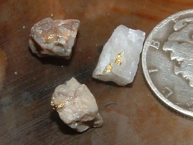 3 NATURAL GOLD QUARTZ SPECIMENS .84 GRAM CALIFORNIA MOTHER LODE