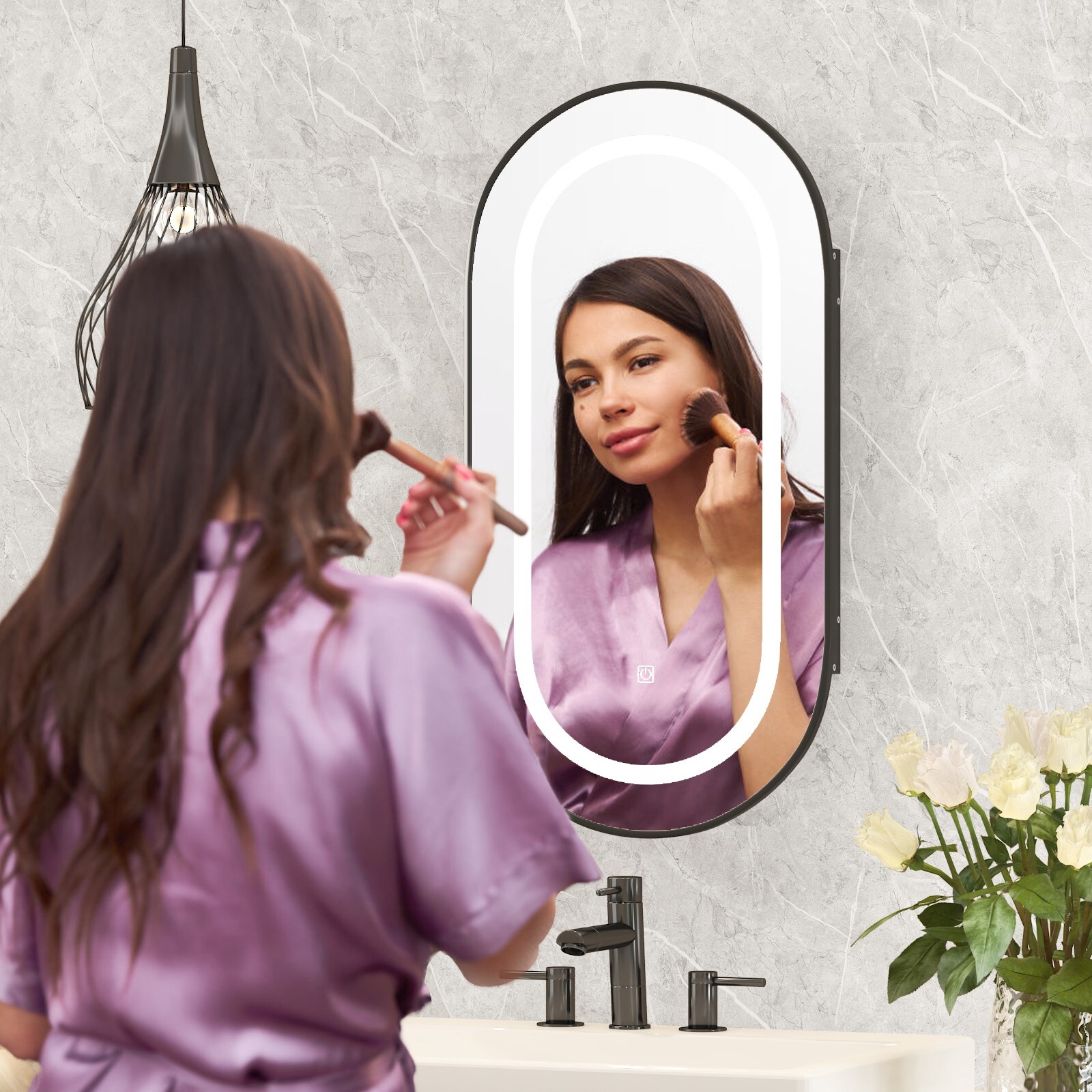 Oval Medicine Cabinet with Lights Bathroom Medicine Cabinet with Mirror 3 Light