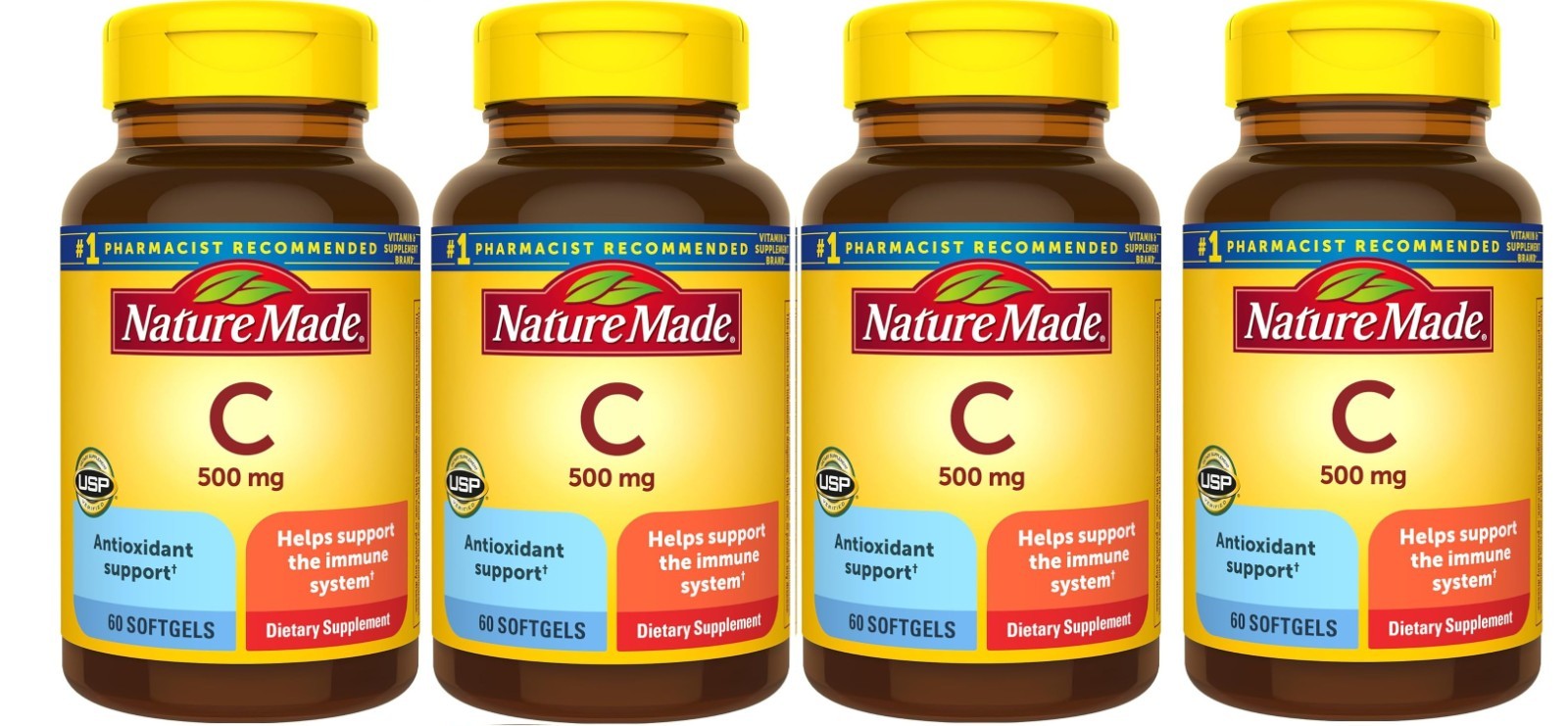 Lot of 4 Nature Made Vitamin C 500 mg Liquid Softgels 60 Soft Gels  240 total