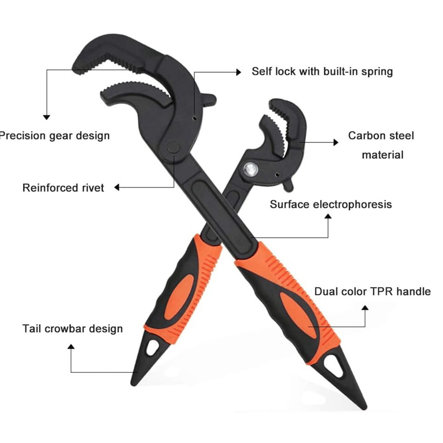 2pcs Multi-function Magic Wrench Self-Adjusting Spanner Power Grip Pipe Wrench