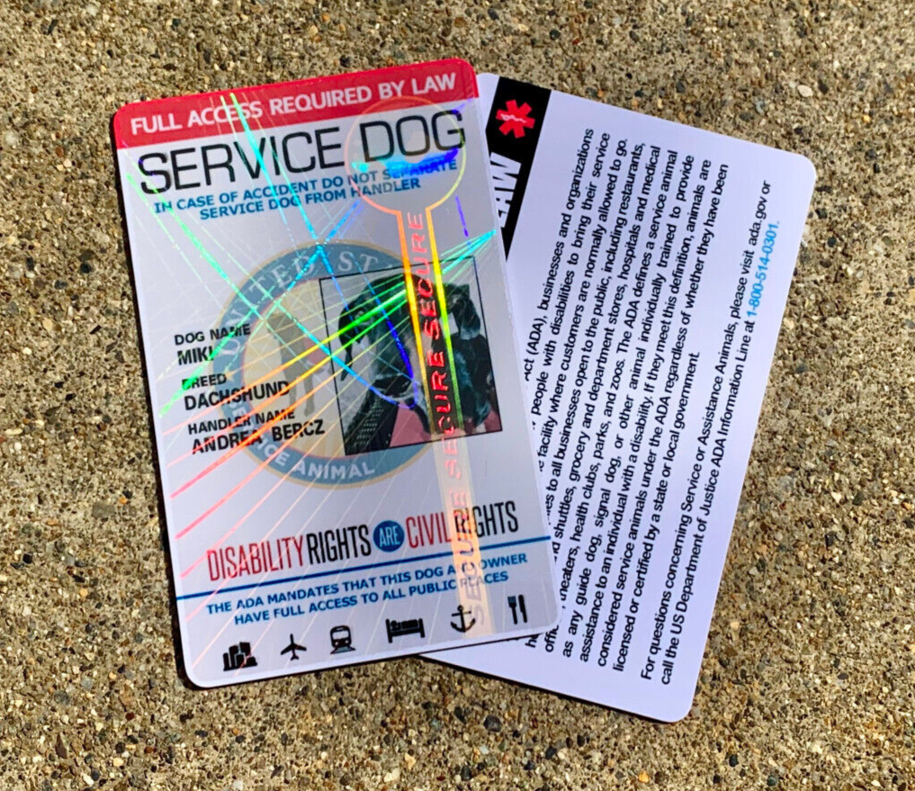 SERVICE DOG ID CARD HOLOGRAPHIC PVC ASSISTANCE ANIMAL ID BADGE TAG FOR VEST