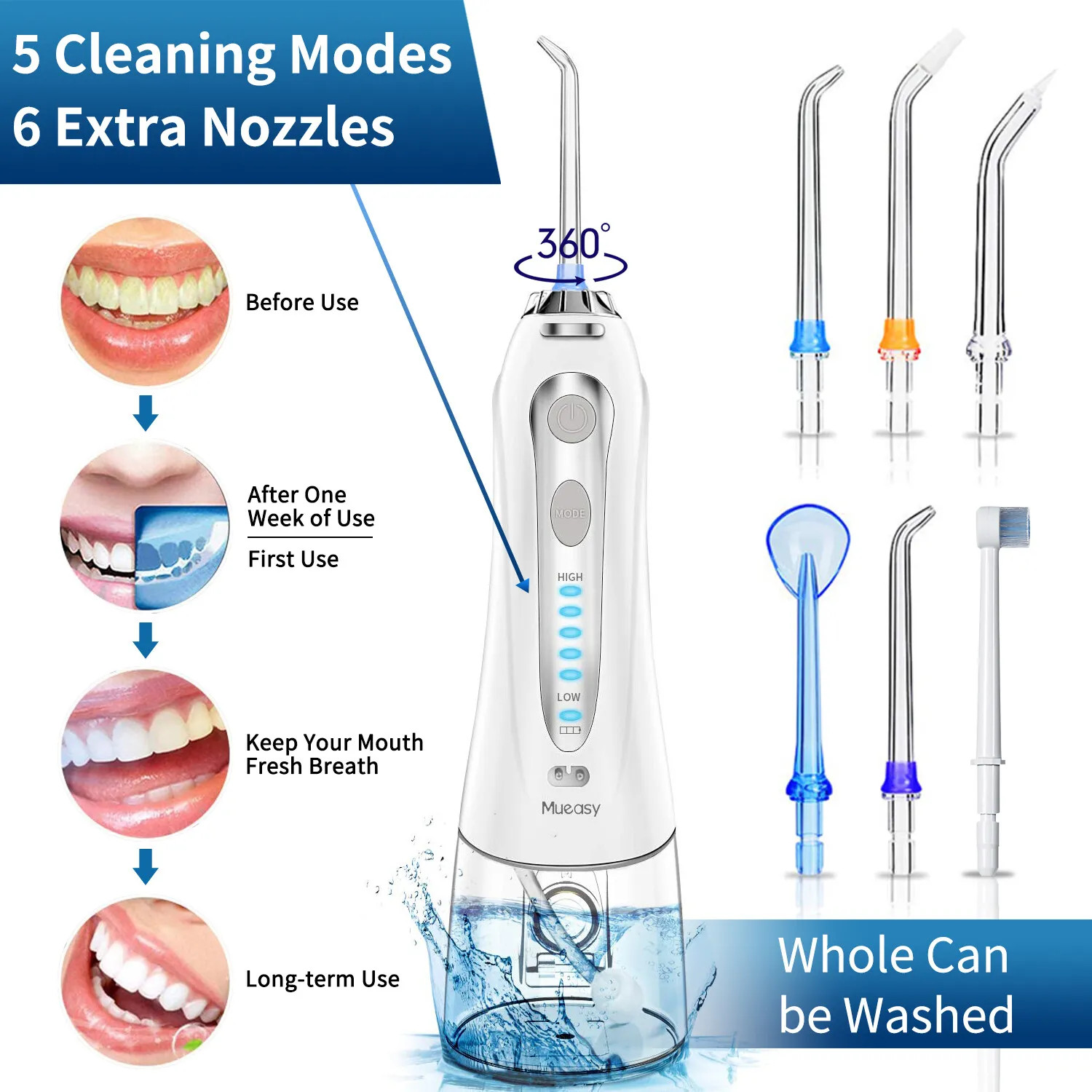 Water Cordless Water Flosser Dental Oral Irrigator Teeth Cleaner Floss 6 Tips