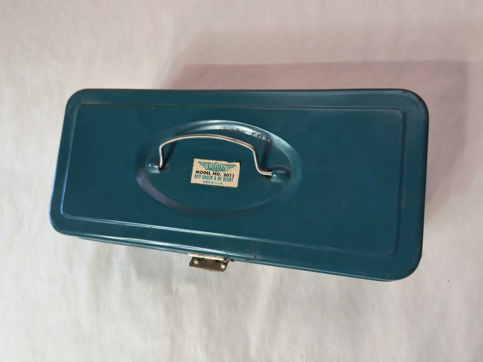 Vintage Union Chests Metal Tool Box Teal Blue Green Model NO 2011