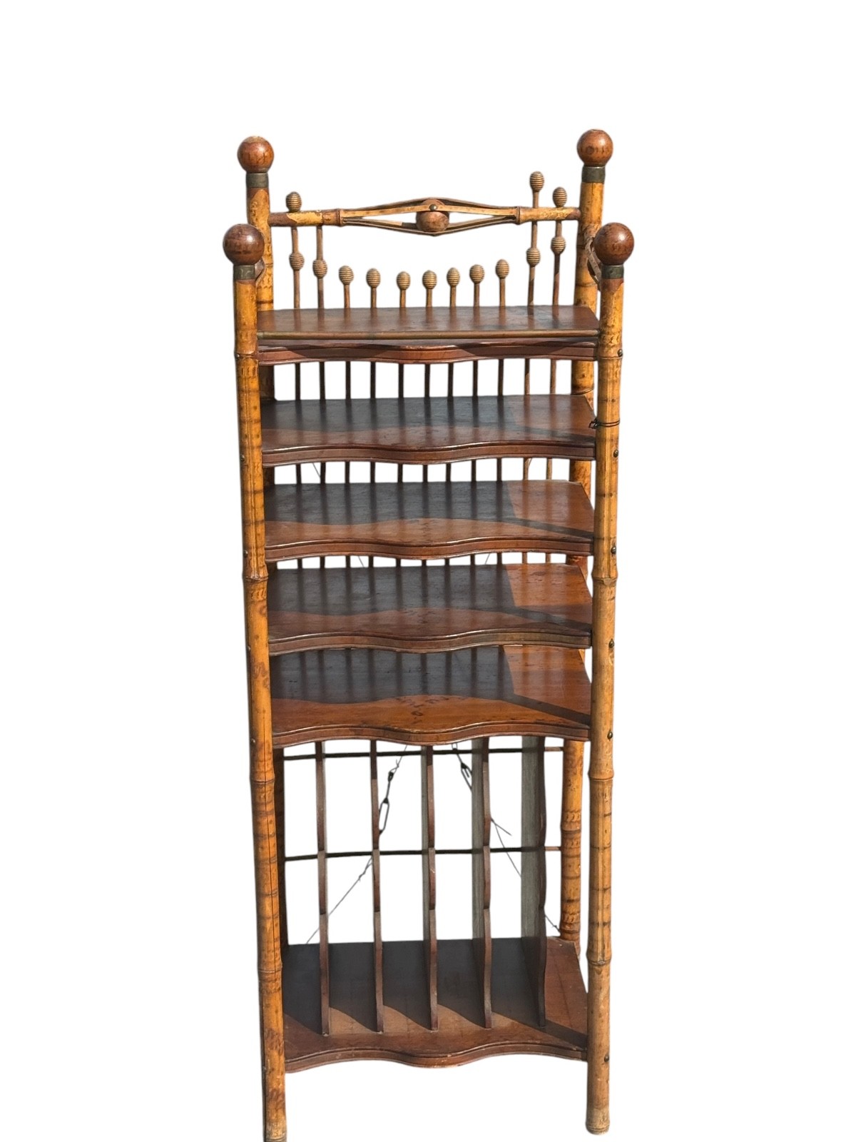 antique victorian stick and ball eastlake bamboo bookshelf magazine rack 1890