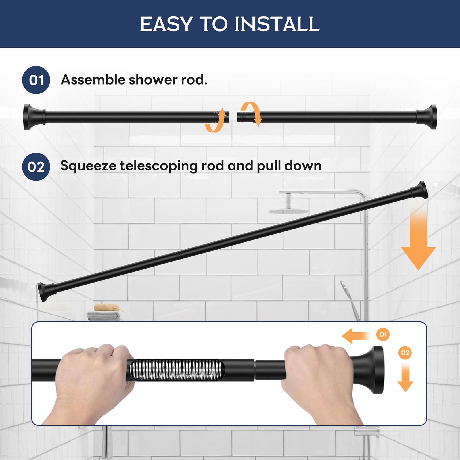 Tension Curtain Rod, Extra Long Outdoor Curtain Rod 43-100 Inch Adjustable, 1.1