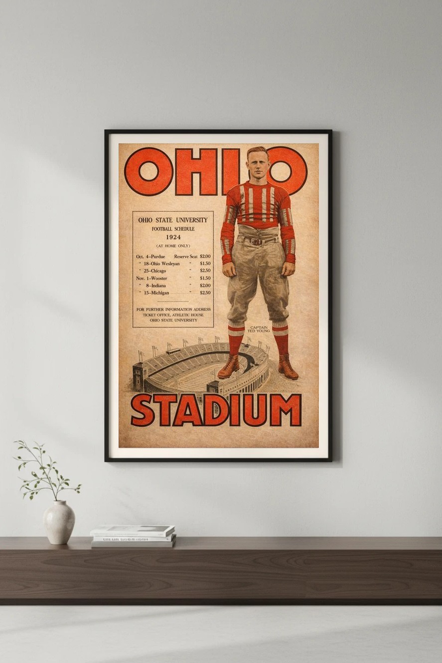 🎉 Vintage Ohio Stadium 1924 Football Poster - 24x36” Retro Sports Art 🏈
