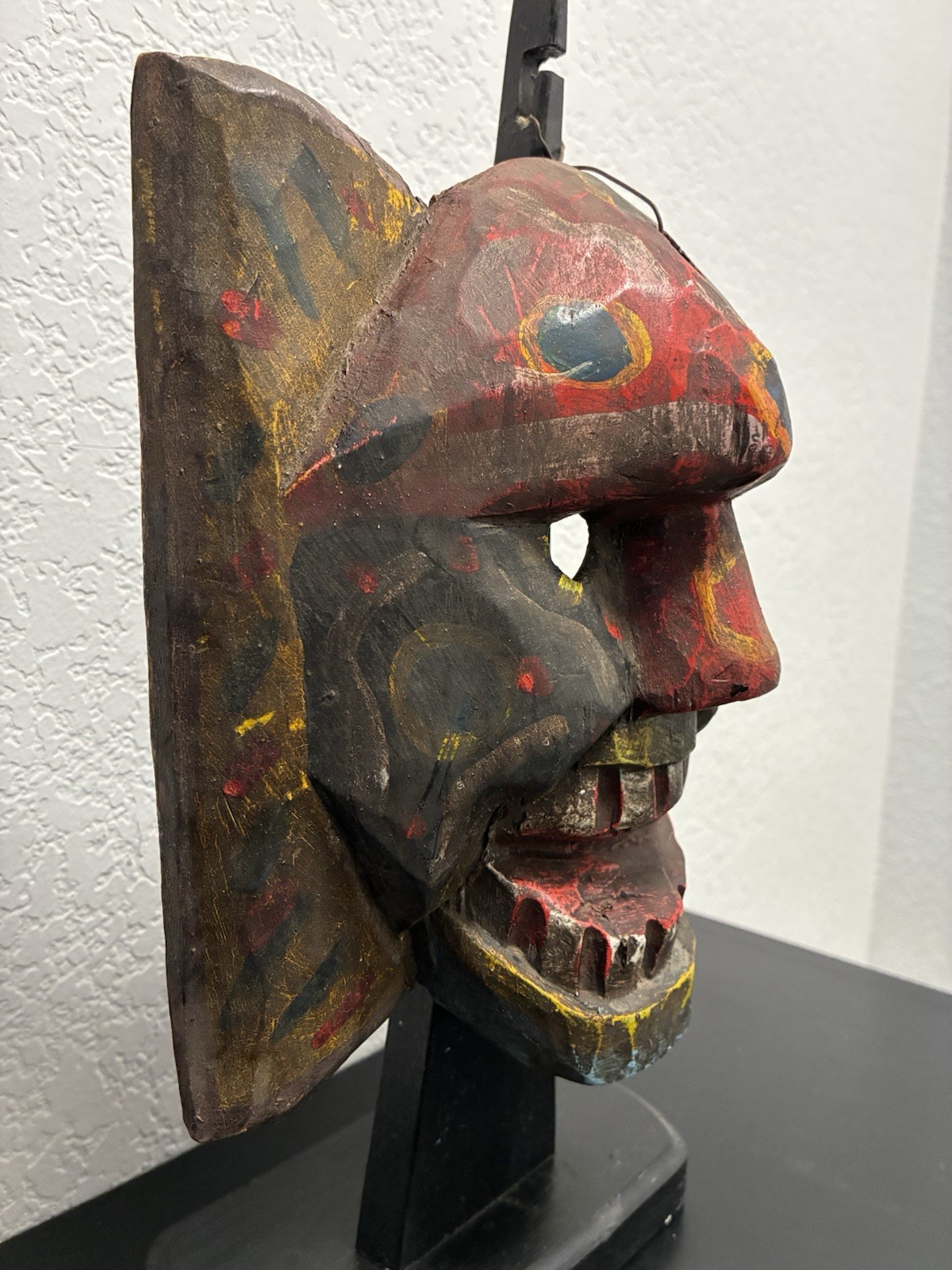 Vintage Guatemalan Dance Mask Hand Carved Wood Moro Folk Art Conquest Danced Age