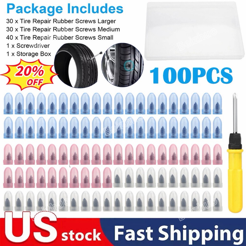 60/100Pcs Tire Repair Rubber Nails Tyre Puncture Repair Screws Kit w Screwdriver