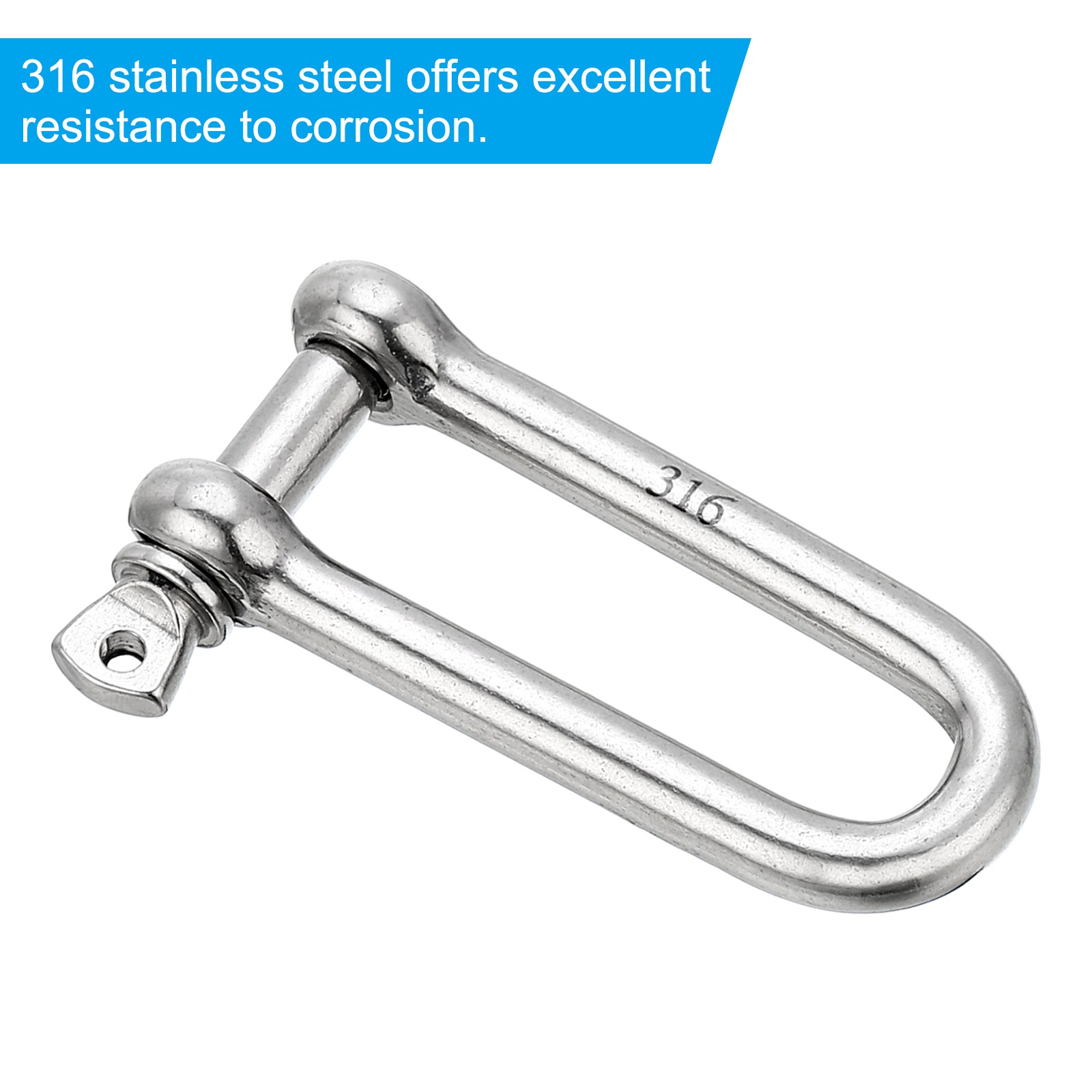 Screw Pin Shackle 8mm 5/16" 1102lb 316 Stainless Steel Long D Shackle Silver