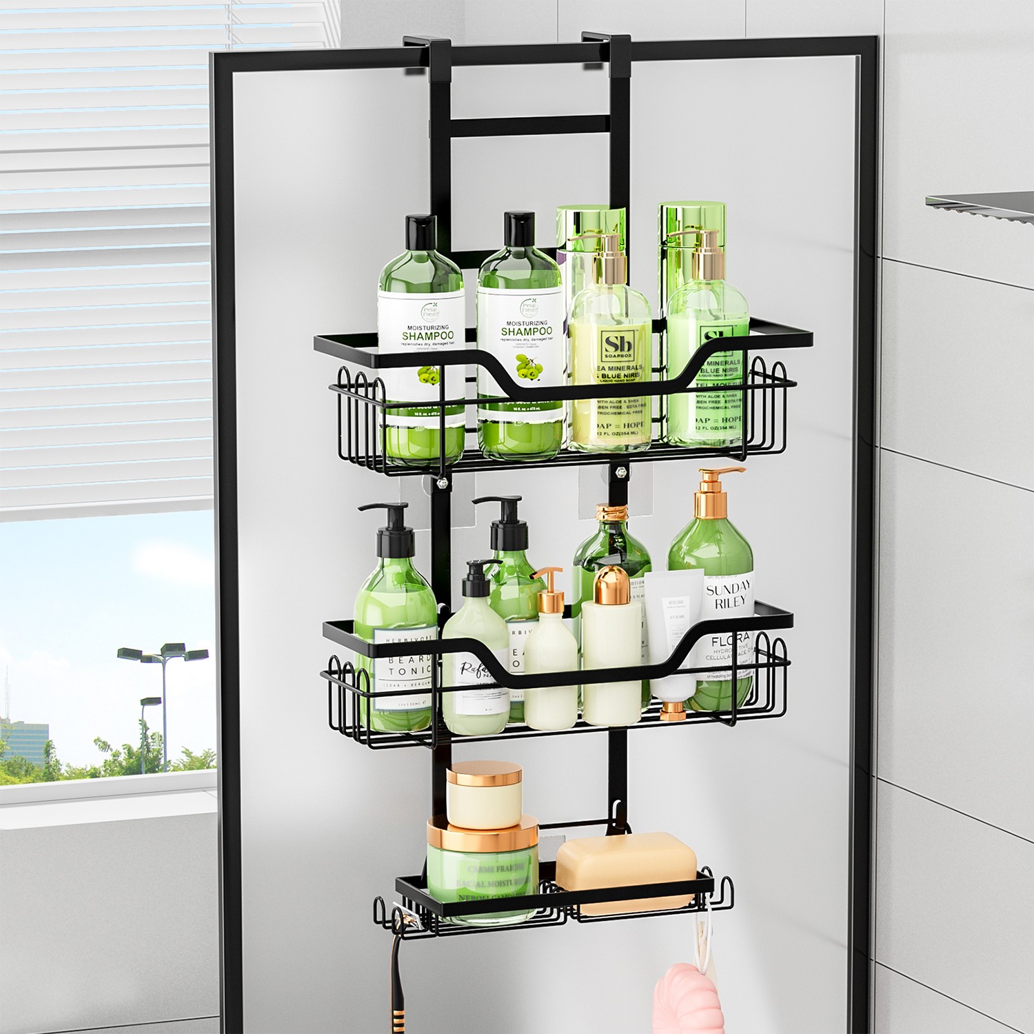 over Shower Black Organizer Door Rustproof the