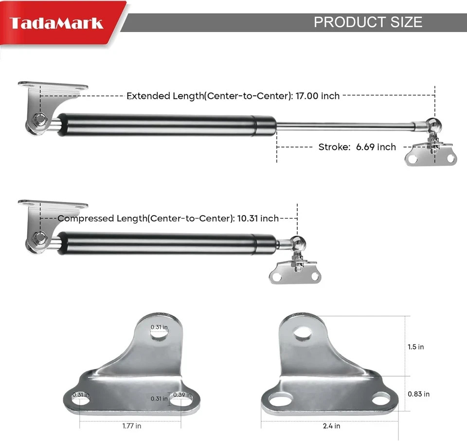 2pc 17" 100lb Gas Struts with Brackets for RV Bed Heavy Duty Lid Hatch C16-10171