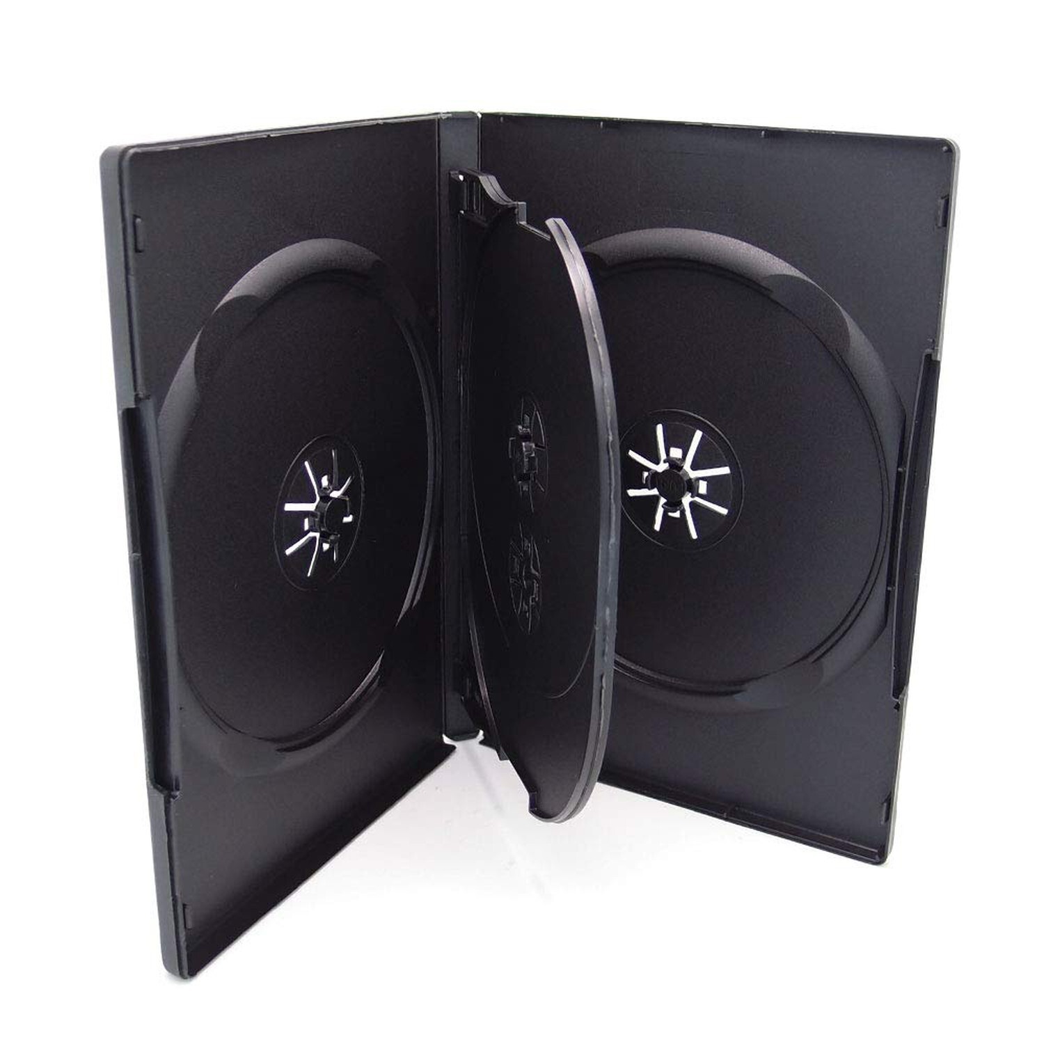 10 Pack Maxtek Standard 14mm Black Quad 4 Disc DVD Cases with Double Sided Fl...