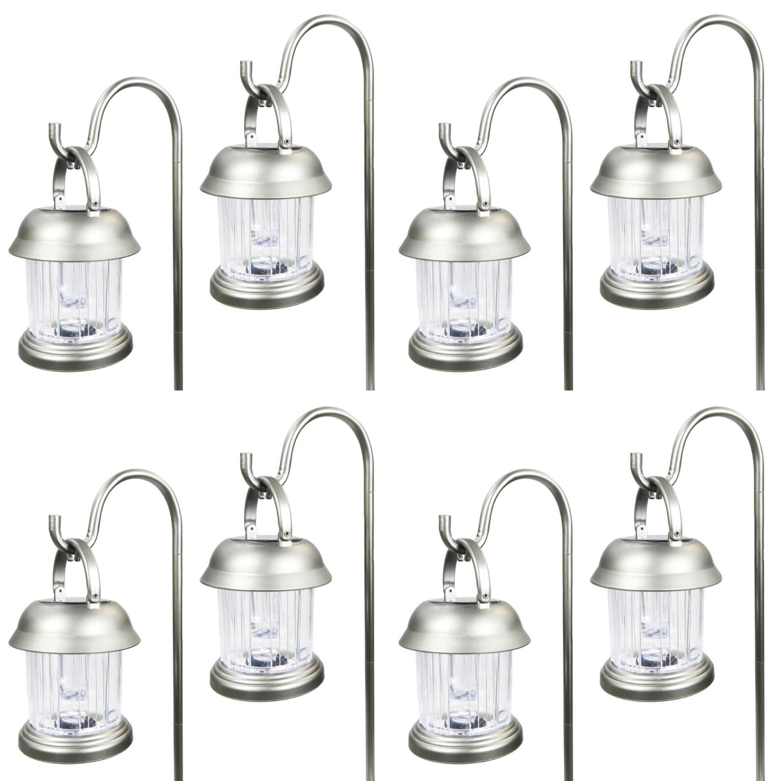 8 Pk Brass / Copper Solar Landscape Lights 2 LED Outdoor Pathway Hanging Lantern