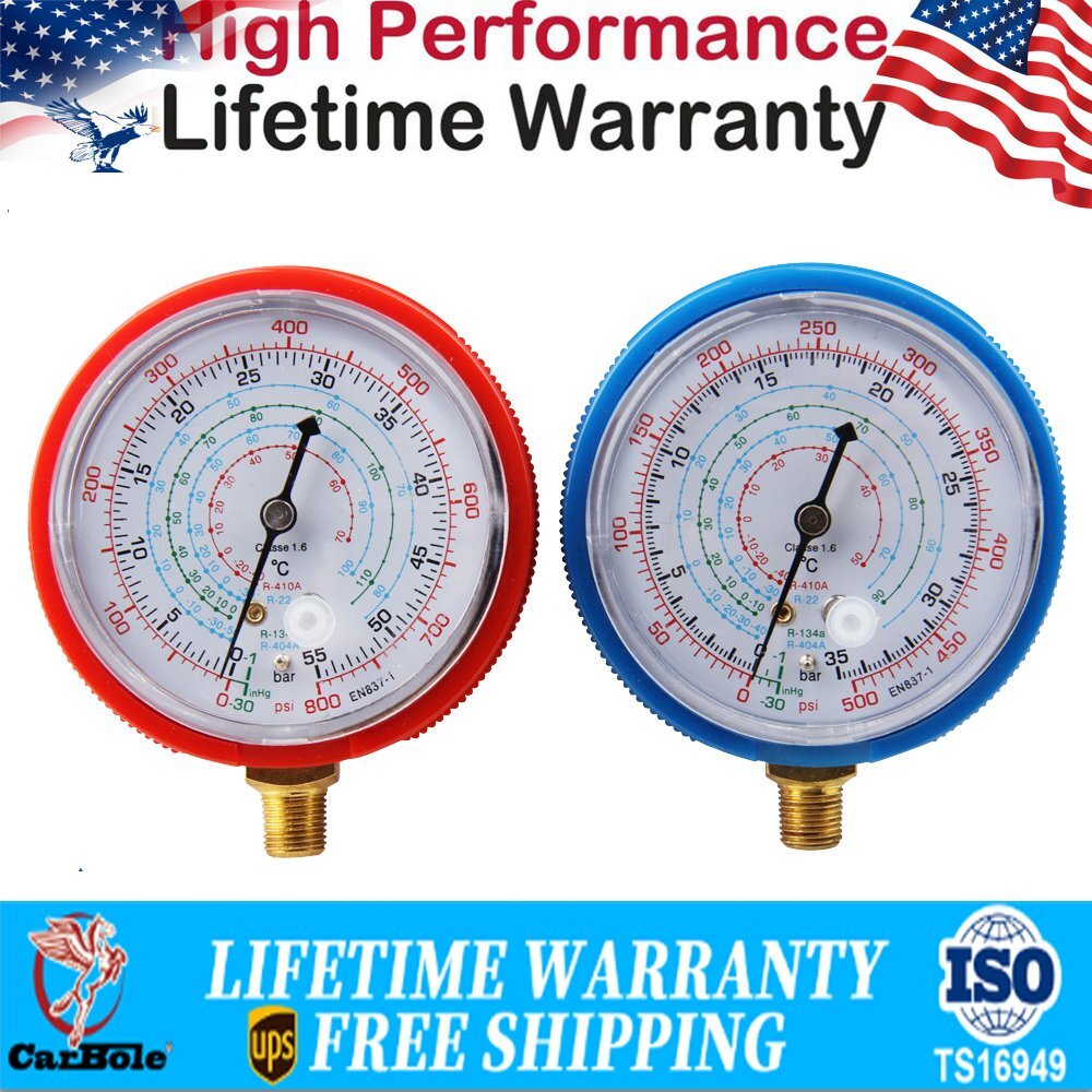 2PCS Air Conditioner AC A/C Low + High Pressure Gauge