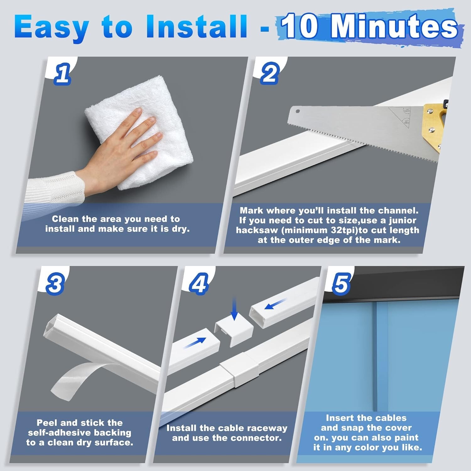 Cord Cover Raceway Kit 94" or 392.5 Inch Paintable Cable Concealer Wire Hider