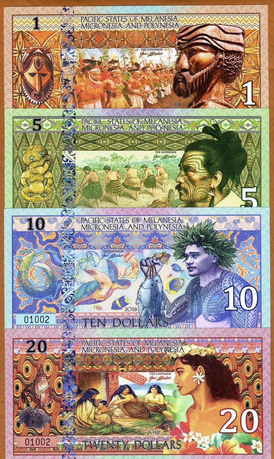 SET, Pacific States of MMP, $1-5-10-20, 2018 Private Issue Polymer Matching S/N