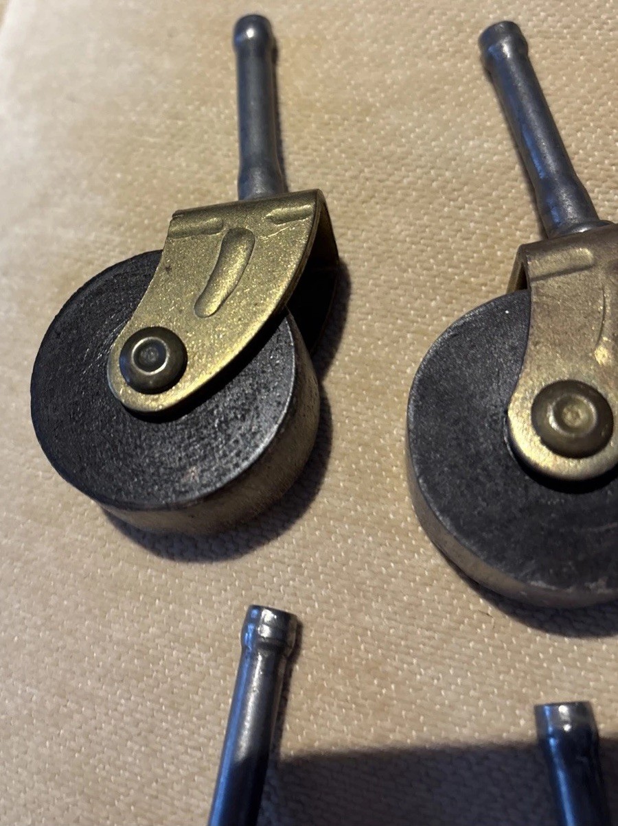 Vtg. Lot 4 Wooden 1.5 Inch Caster Wheels Cabinet Dresser Table Chair