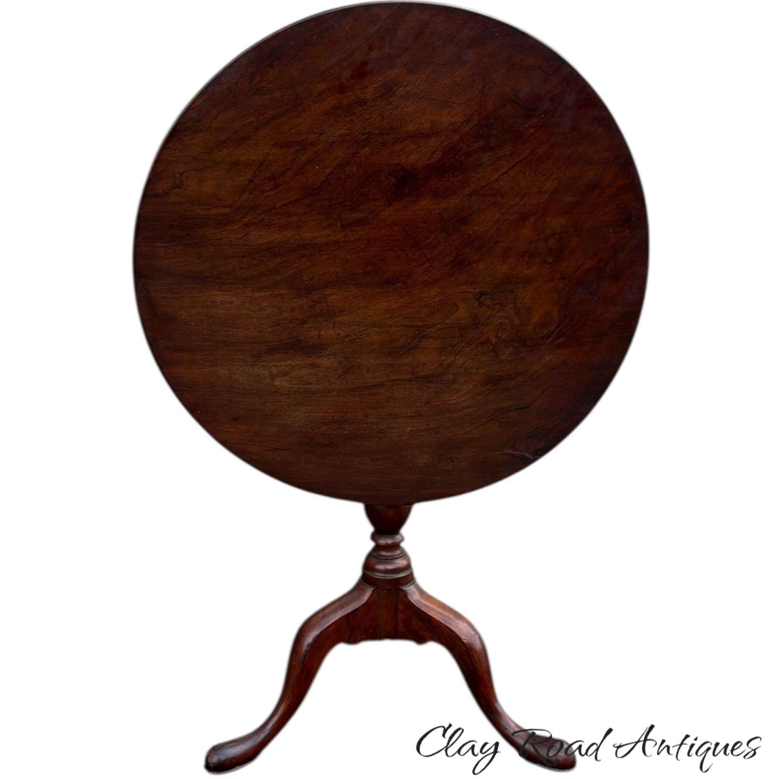 Antique walnut Queen Anne tea table 1760 18th birdcage tilt pad feet country